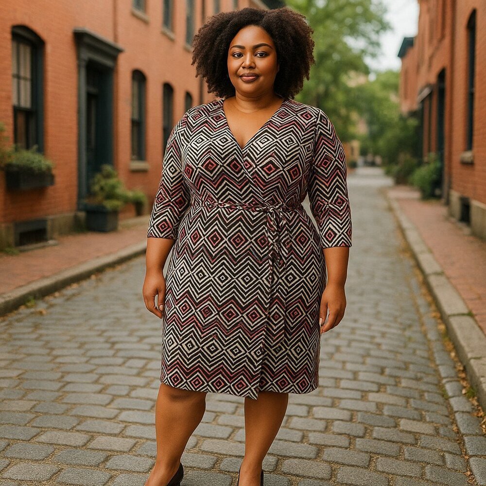 Emma & Michele Wrap Dress Ladies Plus Size 3X V-Neck 3/4 Sleeves Boho Casual